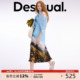 Desigual25春夏新品风景印花压褶弹力修身无袖连衣裙含内搭