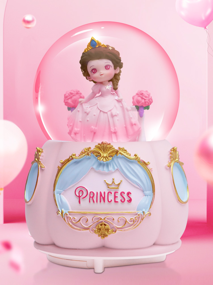 水晶球女孩爱莎公主城堡八音盒可旋转发光音乐盒摆件六一生日礼物