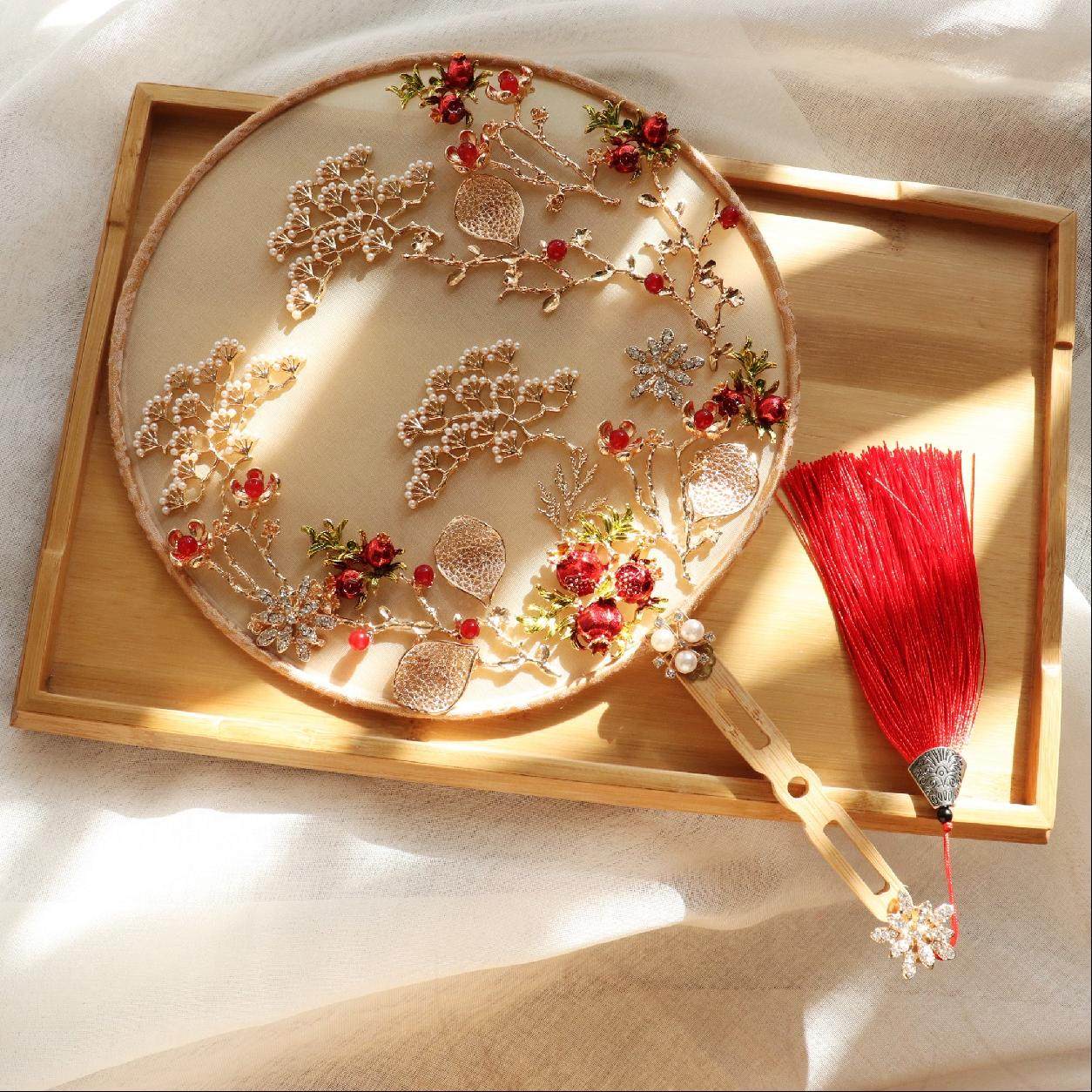 新娘团扇结婚礼扇子出嫁手捧花中式秀禾服手工喜扇diy材料包古风