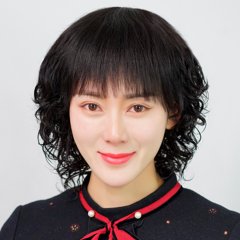 假发女短发全头套气质卷发持久烫黑色光头假发套真发头套全真自然