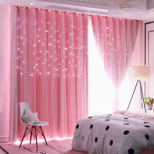 2024年网红镂空星星落地窗飘窗成品遮光卧室客厅简约现代双层窗帘