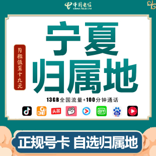 宁夏银川吴忠石嘴山手机电话纯流量卡无线电信4G上网卡0月租通用Q