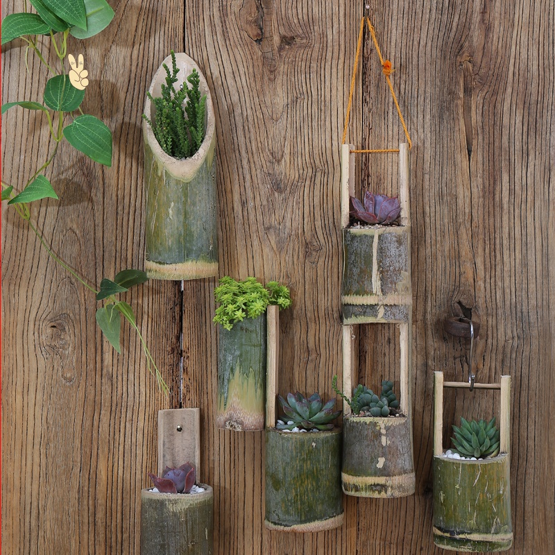 壁挂竹子个性复古创意手工环保悬挂多肉竹筒花盆盆栽diy装饰田园