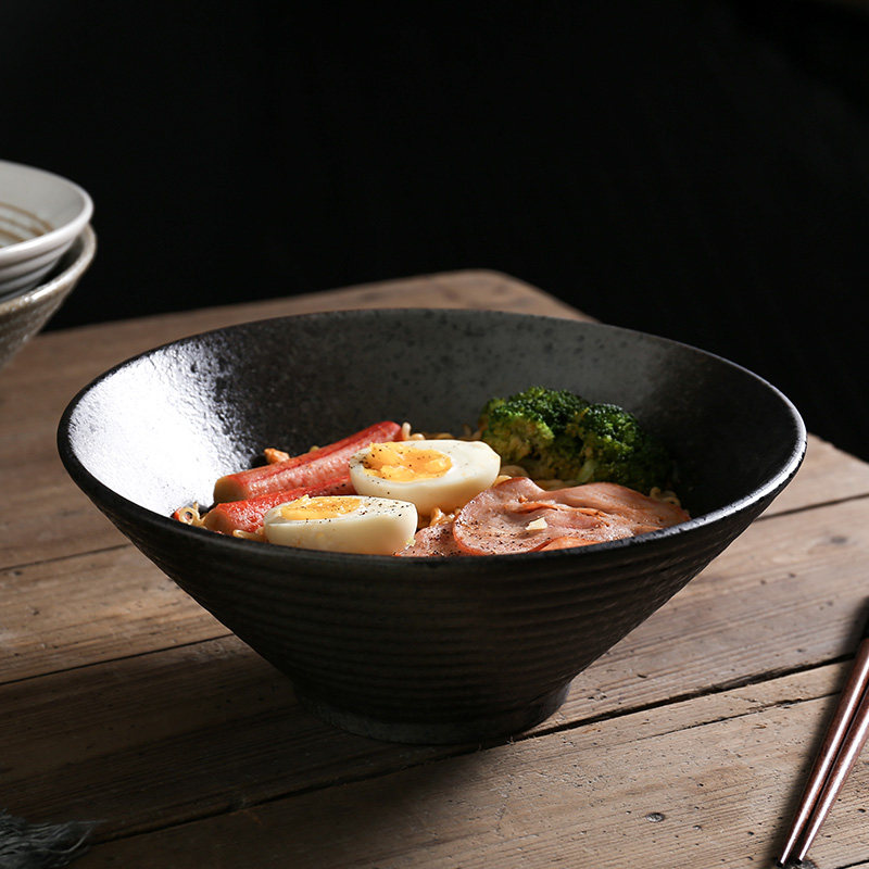 创意日式餐具陶瓷拉面碗沙拉碗拌面碗泡面汤碗大号斗笠碗碗筷套装