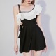 cicory2022新款黑色连体大荷叶领设计师韩式遮肉显瘦裙式平角泳衣