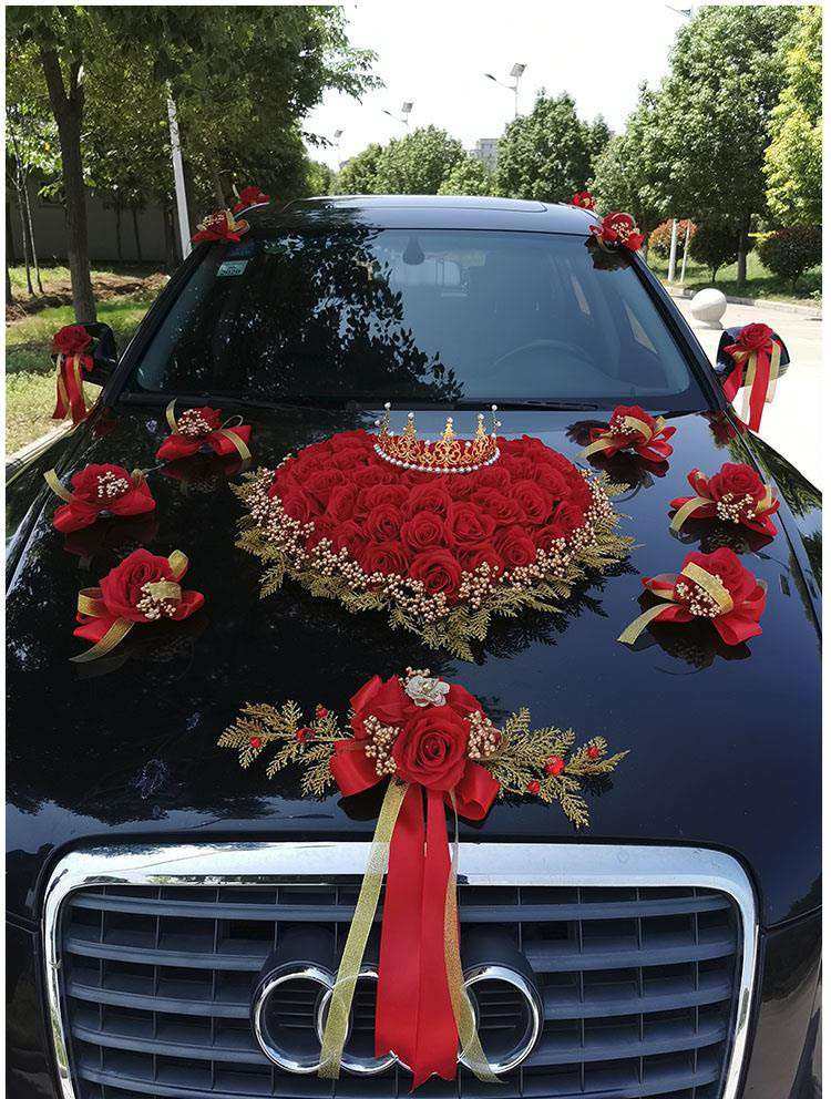 (今日5折)吸盘式婚车车队装饰全套头车花婚车花新款