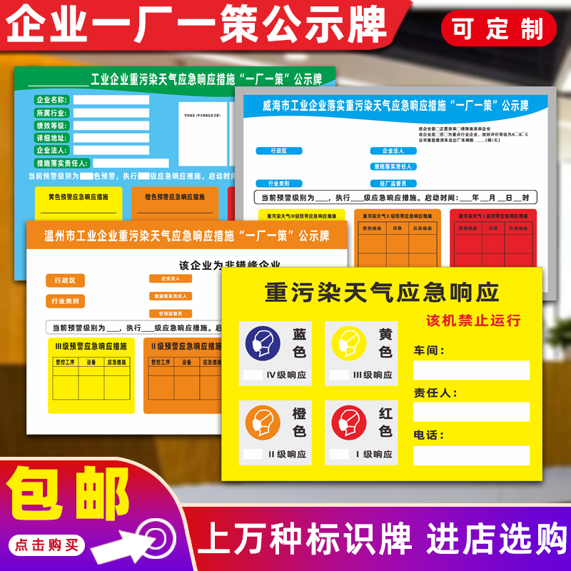 工业企业落实错峰生产及重污染天气应急响应措施一厂一策公示牌