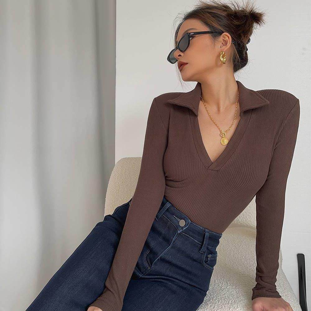秋冬磨毛紧身性感深v领打底衫超显身材欧美ins辣妹打底外穿上衣t