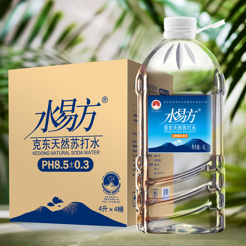 水易方克东天然苏打水4L*4桶 无添加弱碱性饮用苏打水小分子水