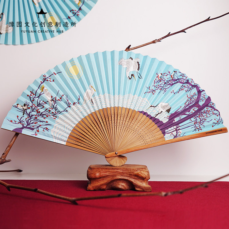 豫园文创百鸟集枝和纸扇折扇中国风古典礼品折扇创意寓意祥瑞