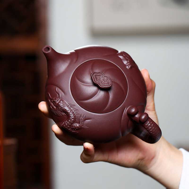 宜兴精品紫砂壶鱼化龙名家刘如明全手工原矿老紫泥泡茶壶功夫茶具