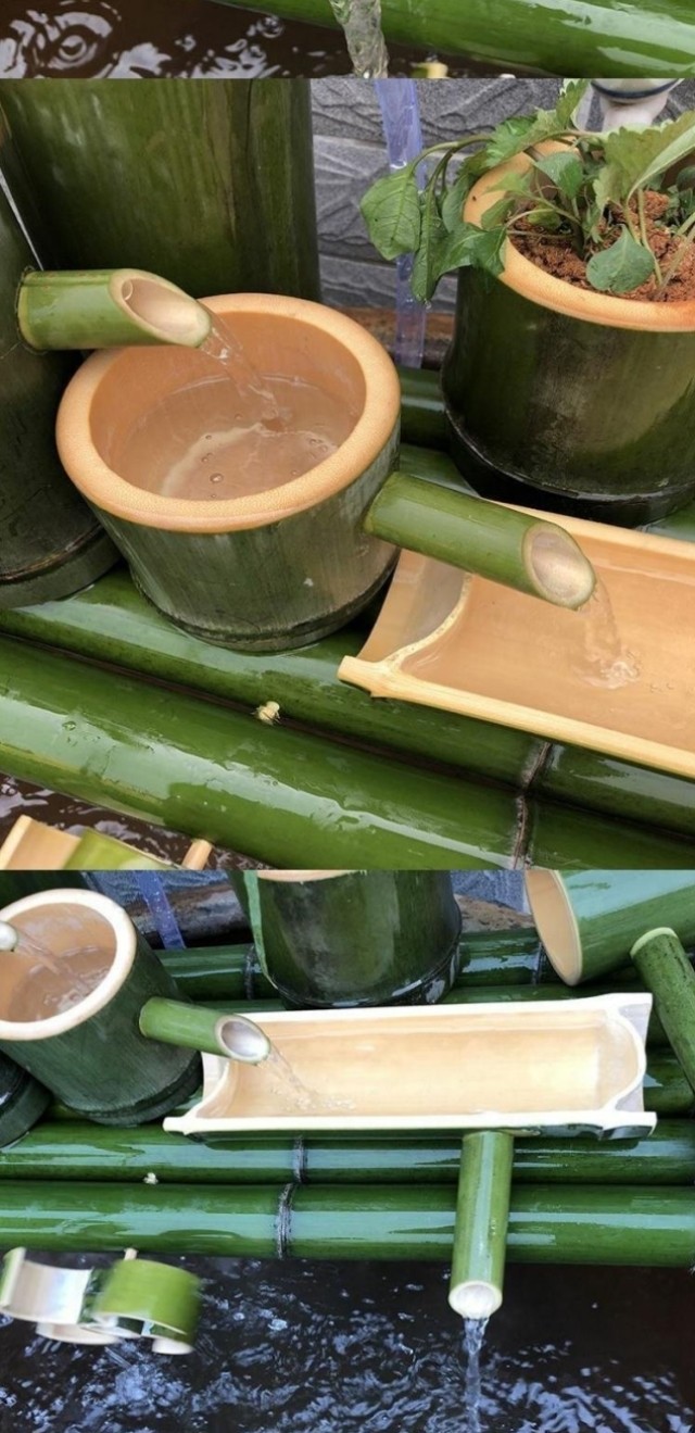 鱼池竹筒水循环系统不用电竹子流水器养鱼水循环过滤器增氧摆件鱼