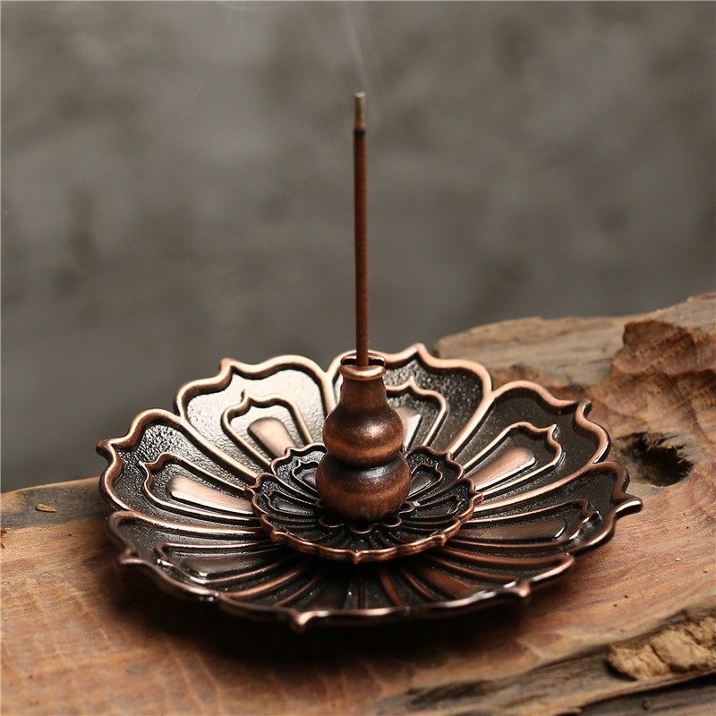 8线香香插香炉香座熏香檀香炉家用室内便携旅行仿古铜莲花禅意香托已