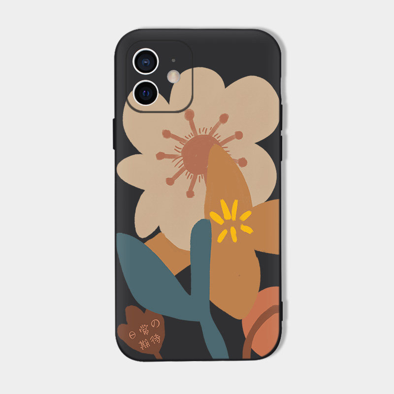 凋零的花苹果13手机壳iphone12promax简约11原创设计xr硅胶8plus黑色