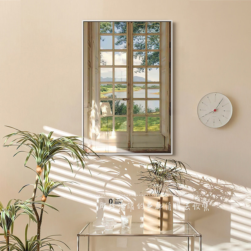 法式假窗户风景装饰画ins风卧室床头挂画北欧小清新客厅餐厅壁画