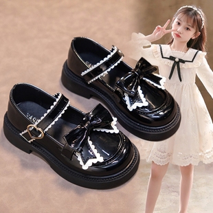 黑色小皮鞋女童鞋2024新款夏季儿童时尚表演鞋软底公主鞋女孩单鞋