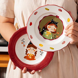 女孩可爱陶瓷盘子菜盘家用2023新款碗盘套装高颜值创意碟子牛排盘