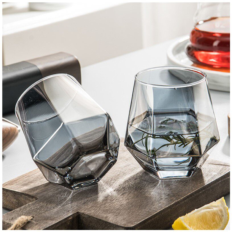 n网红ins六角杯耐热家用玻璃杯创意彩色威士忌果汁杯啤酒水杯套装