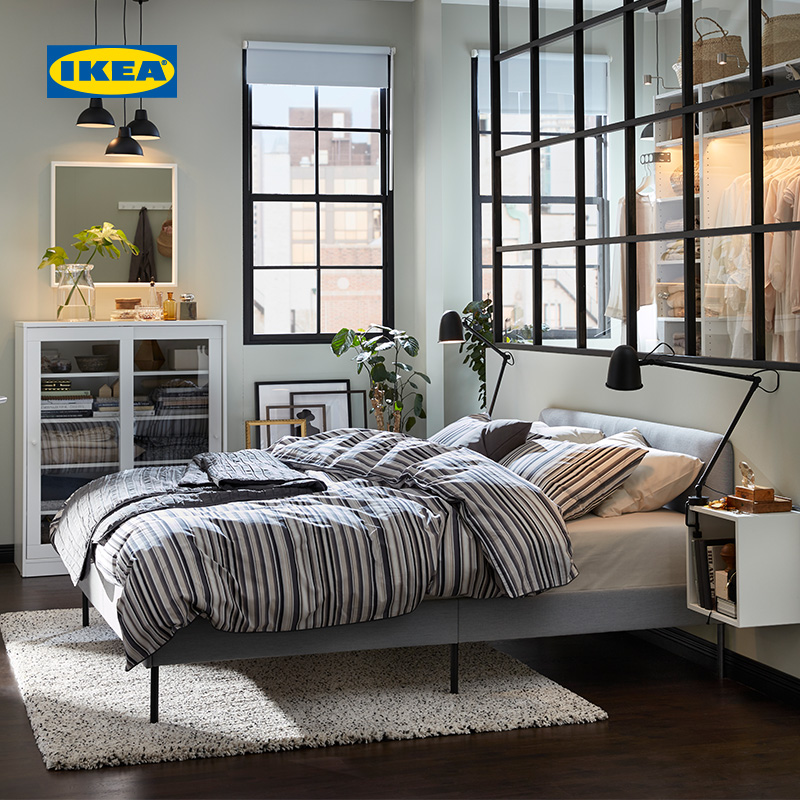 ikea宜家slattum斯拉图双人床现代轻奢布艺软包床高颜值可储物床