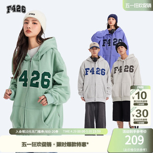 【F426官方店】国潮牌情侣宽松4色大LOGO贴布开衫卫衣外套2022款