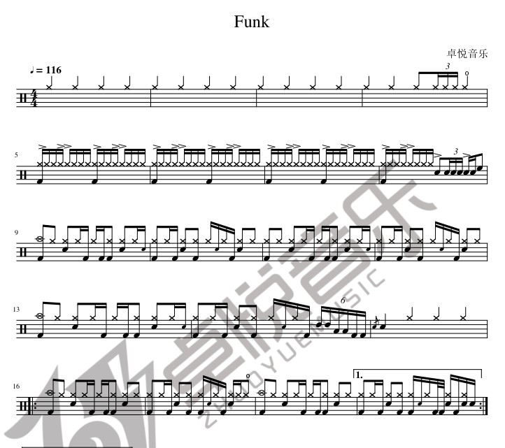架子鼓独奏谱funk鼓谱示范音乐伴奏