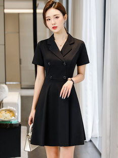 黑色西装连衣裙女夏季2024新款小个子通勤工装职业气质工作服裙子