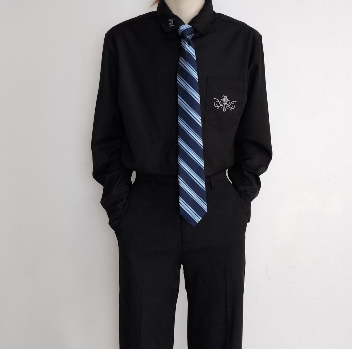 【颜沐溪】 鹿角星 日系原创jk/dk制服男款长袖刺绣衬衫 黑白色