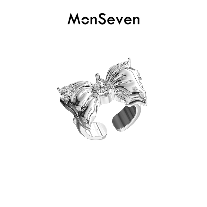 MonSeven蝴蝶结宽面戒指女小