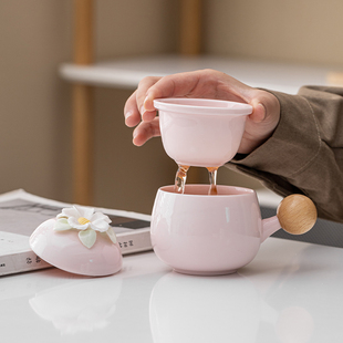 捏花泡茶杯茶水分离马克杯陶瓷过滤水杯女士办公杯带盖茶咖杯定制