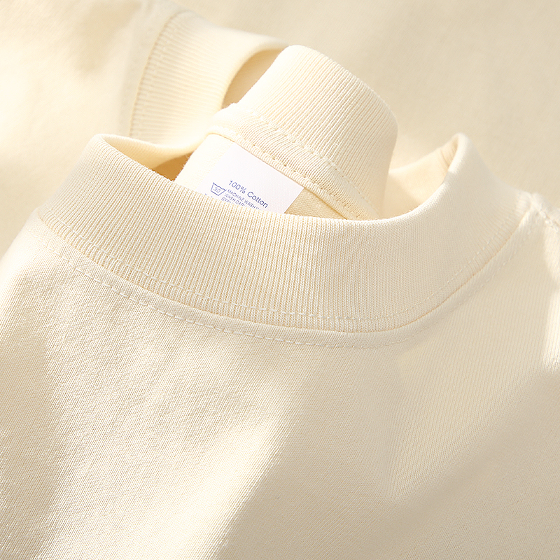 奶杏色230g重磅浅米色t恤二本针短袖纯棉圆领米黄色杏色上衣女夏