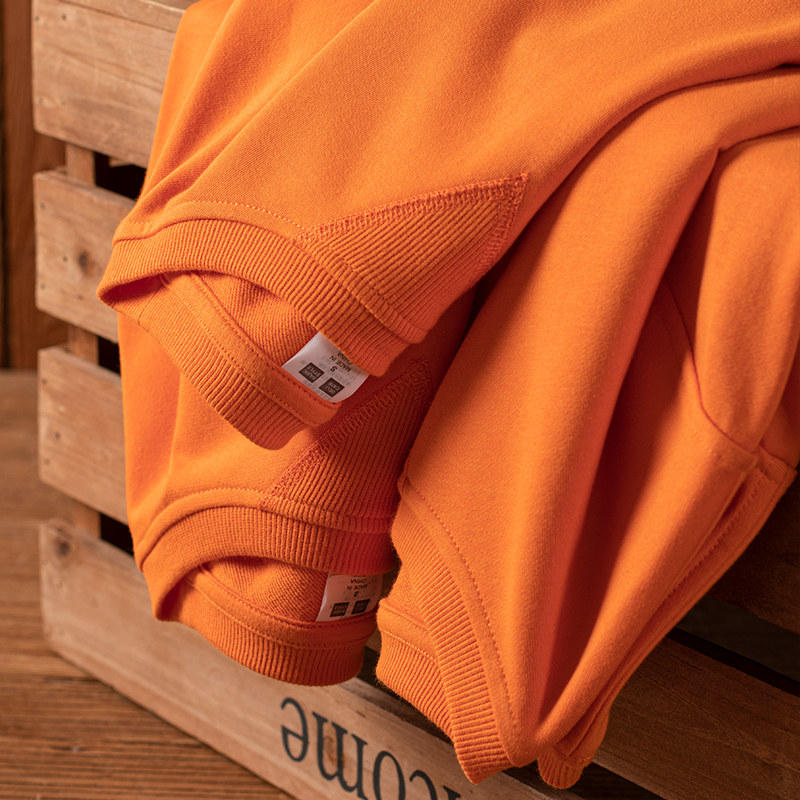 320g秋橘色重磅圆领卫衣奶橘色亮橘显白休闲百搭纯色情侣上衣春秋