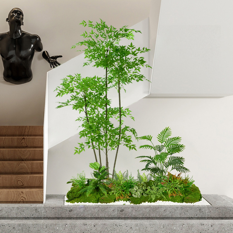 室内楼梯下拐角造景仿真绿植盆栽假树