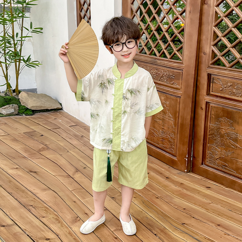 男童夏装套装新款中国风短袖汉服男宝宝新中式幼儿园唐装表演服