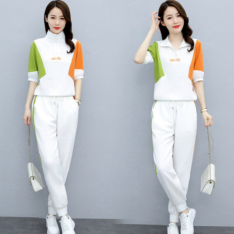 短袖套装2021新款夏季大码女装胖妹妹洋气显瘦减龄运动休闲两件套