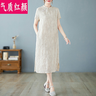 2022夏季新款中国风女装绣花茶服中长款禅意汉服改良版旗袍连衣裙