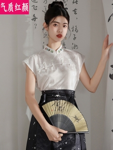 明制汉服夏季新中式国风搭配马面裙的短袖上衣小个子日常通勤套装