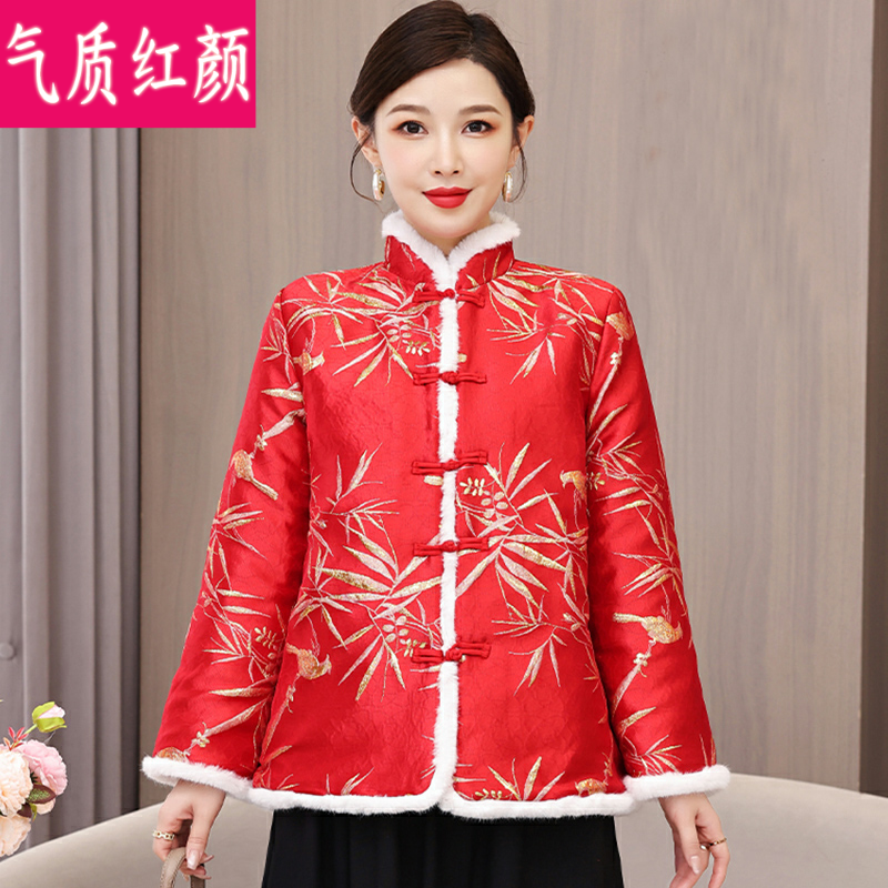 复古唐装盘扣小棉袄茶服女冬季民族风中式夹棉旗袍外套加厚棉衣女