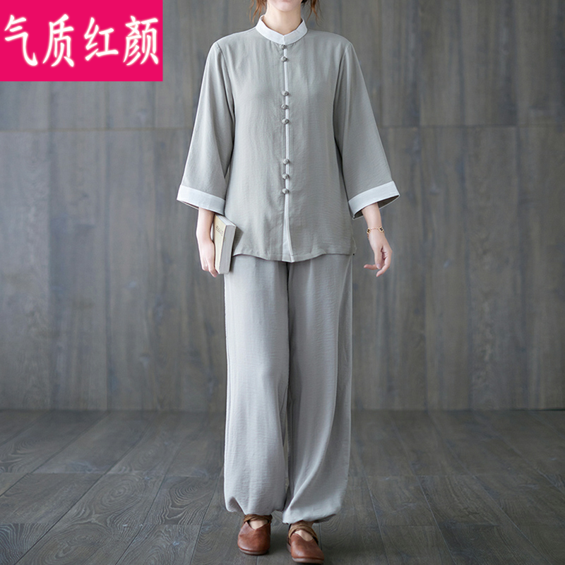 佛系衣服中国风禅意茶服中式唐装棉麻套装禅修居士服太极服瑜伽服