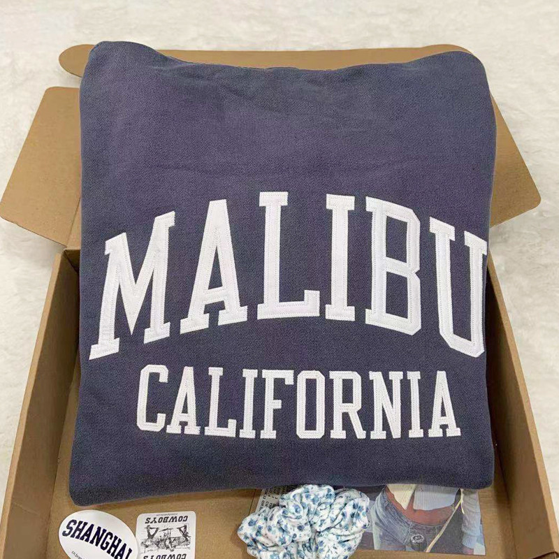 官网正品brandymelville新款malibu字母拉链卫衣bm做旧蓝色外套女