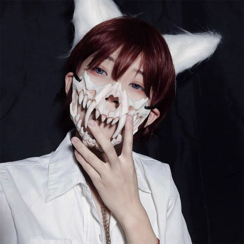 日本作家倉戸みと鵺cos猛虎夜叉面具半脸二次元装扮道具万圣节