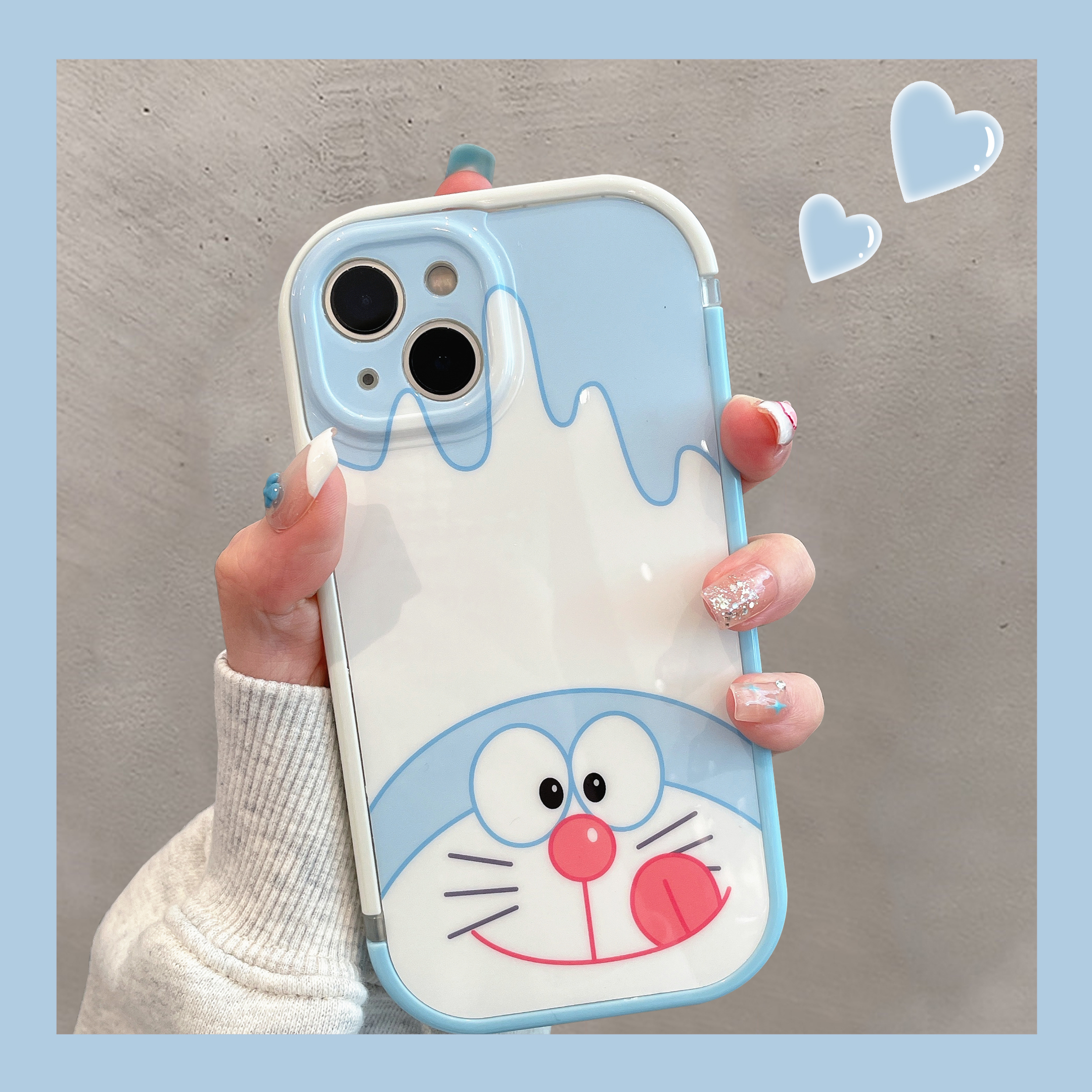 鲸智 撞色边框卡通叮当猫适用苹果13promax手机壳iphone12可爱女生11