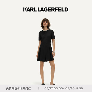 KARL LAGERFELD卡尔拉格斐24夏款连衣裙花边收腰伞摆小黑裙老佛爷