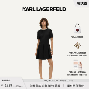 KARL LAGERFELD卡尔拉格斐24夏款连衣裙花边收腰伞摆小黑裙老佛爷