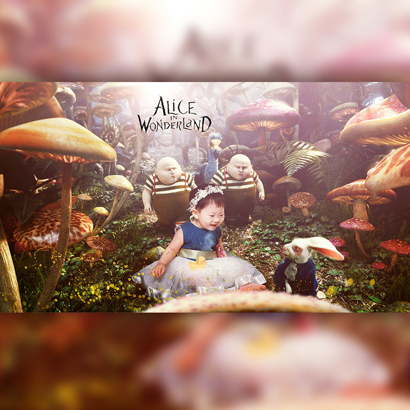 宝宝照片爱丽丝系列 新生儿百天照满月照修图换背景纸精修ps创意