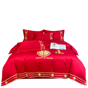 婚庆四件套床上用品被子被褥结婚红色中式新婚嫁喜被子全套一整套