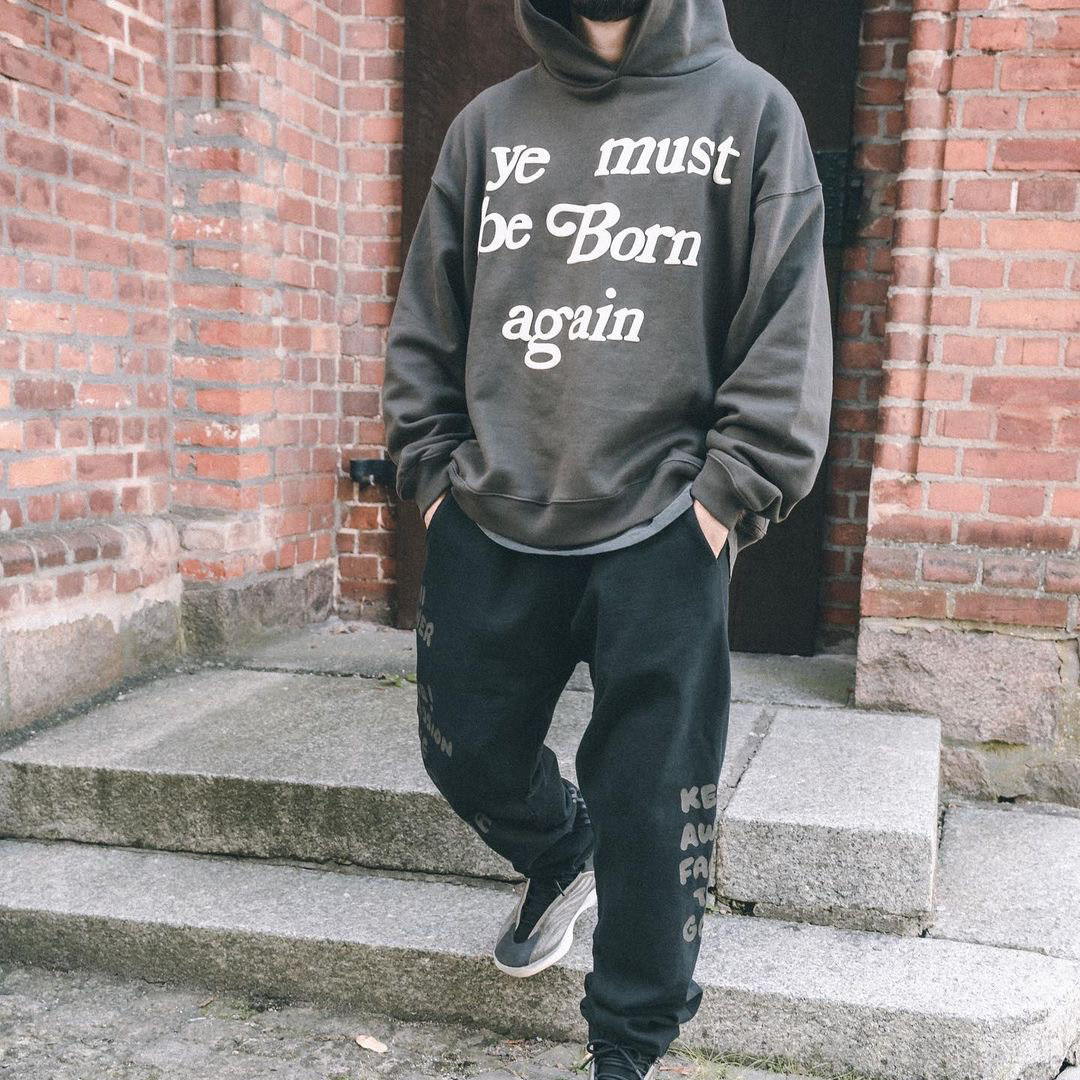 cpfmyemustbebornagain侃爷发泡印花高街水洗做旧连帽卫衣