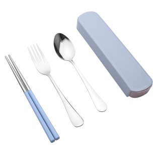 不锈钢餐具三件套装可爱儿童小学生叉勺子筷子有盒便携带便捷卫生
