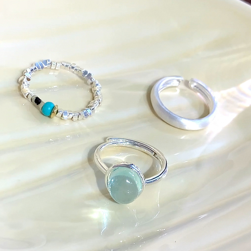 海蓝宝石戒指女小众设计高级感碎银子