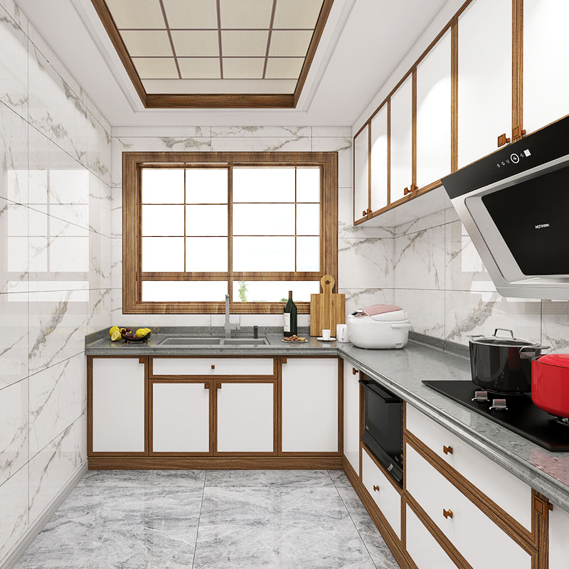 新中式整体厨房橱柜实木烤漆橱柜门面板厨柜石英石台面大理石定制