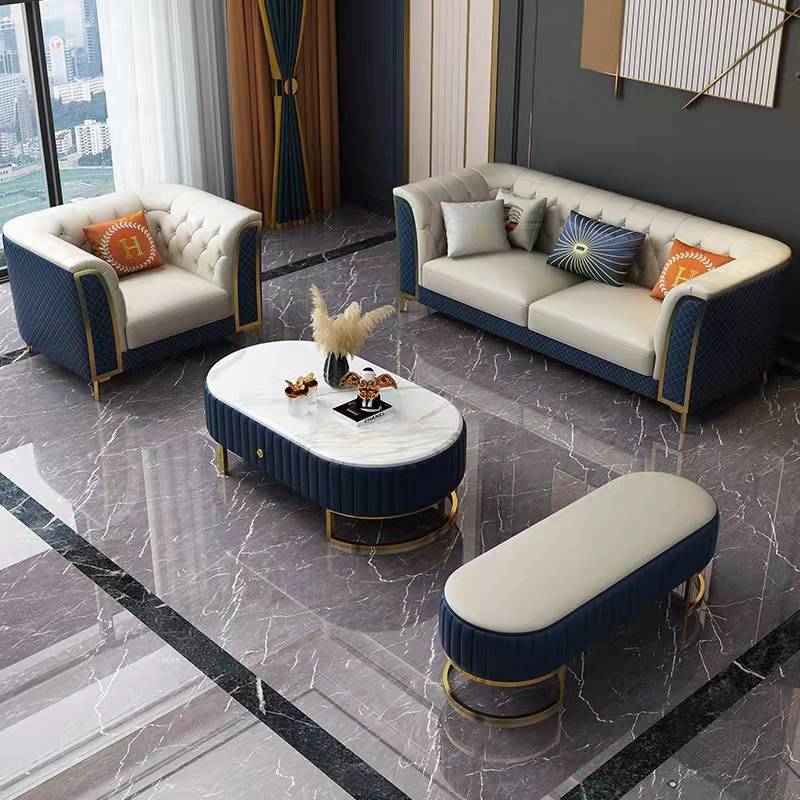 皮沙发组合欧式简约现代轻奢转角客厅家具l型大小户型茶几电视柜